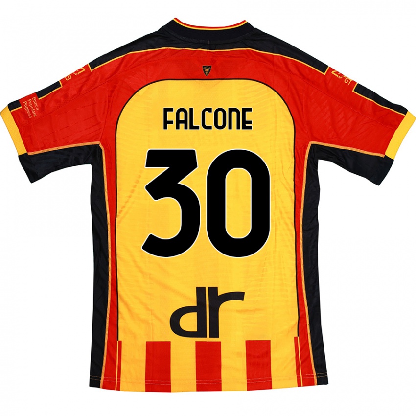 Gyermek Wladimiro Falcone #30 Sárga Piros Hazai Jersey 2024/25 Mez Póló Ing