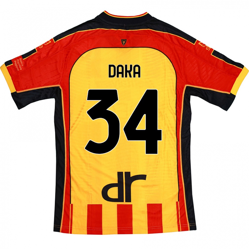 Gyermek Dario Daka #34 Sárga Piros Hazai Jersey 2024/25 Mez Póló Ing