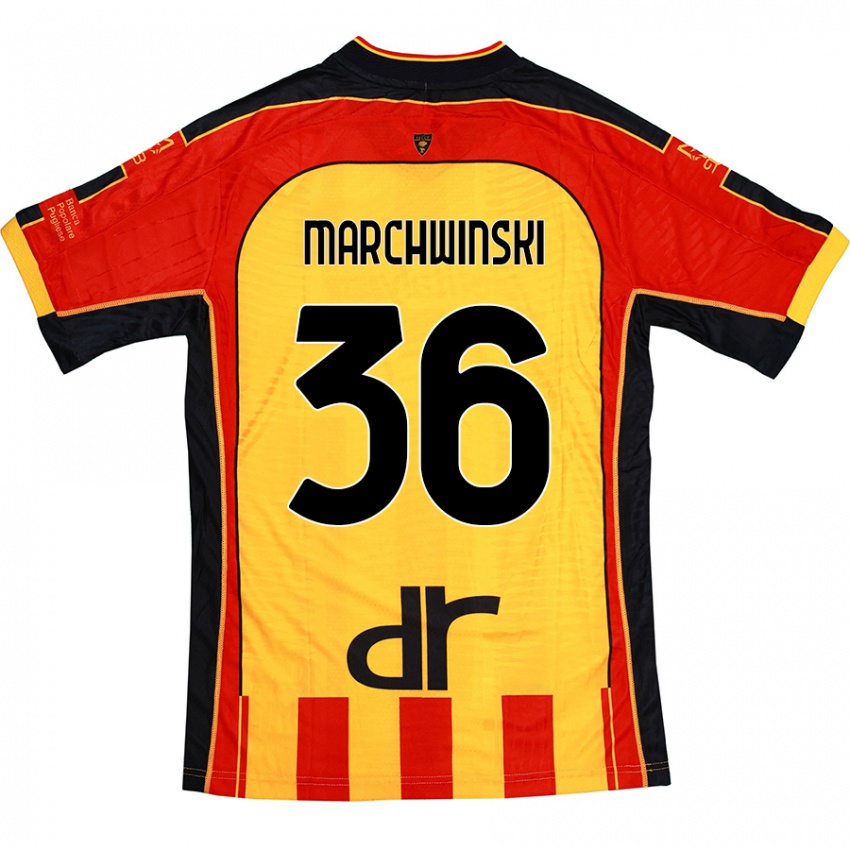 Gyermek Filip Marchwinski #36 Sárga Piros Hazai Jersey 2024/25 Mez Póló Ing