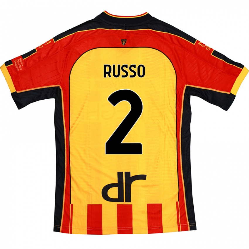 Gyermek Luca Russo #2 Sárga Piros Hazai Jersey 2024/25 Mez Póló Ing