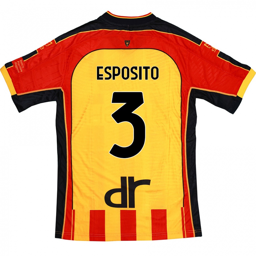 Gyermek Sebastian Esposito #3 Sárga Piros Hazai Jersey 2024/25 Mez Póló Ing