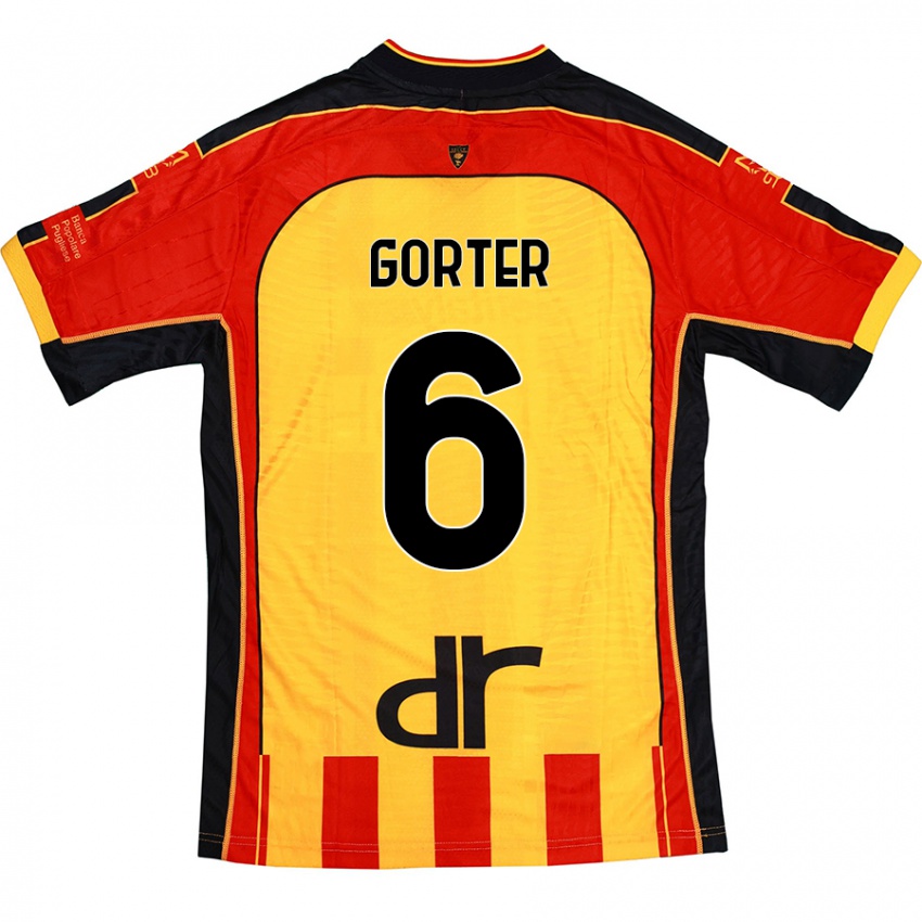 Gyermek Olaf Gorter #6 Sárga Piros Hazai Jersey 2024/25 Mez Póló Ing