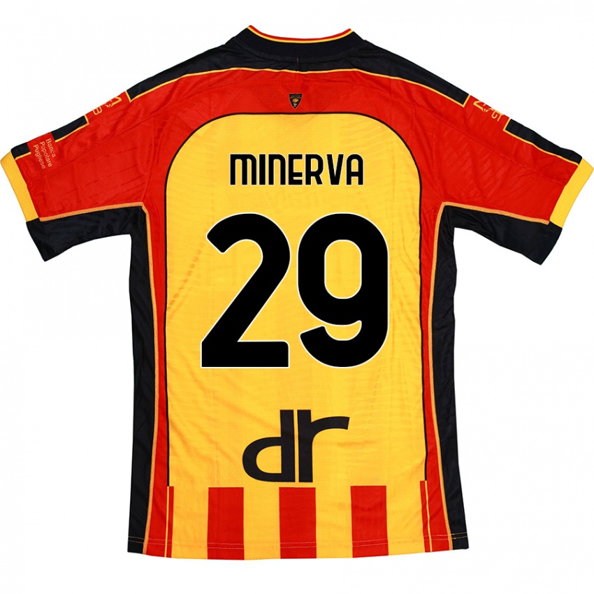 Gyermek Francesco Minerva #29 Sárga Piros Hazai Jersey 2024/25 Mez Póló Ing