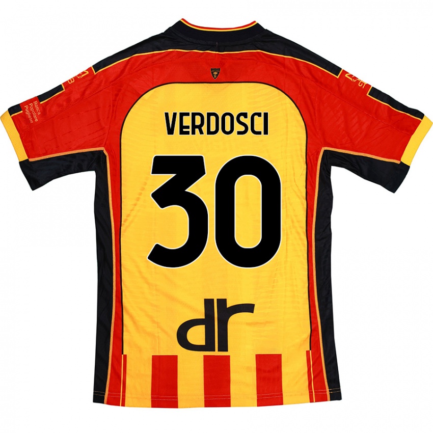 Gyermek Simone Verdosci #30 Sárga Piros Hazai Jersey 2024/25 Mez Póló Ing