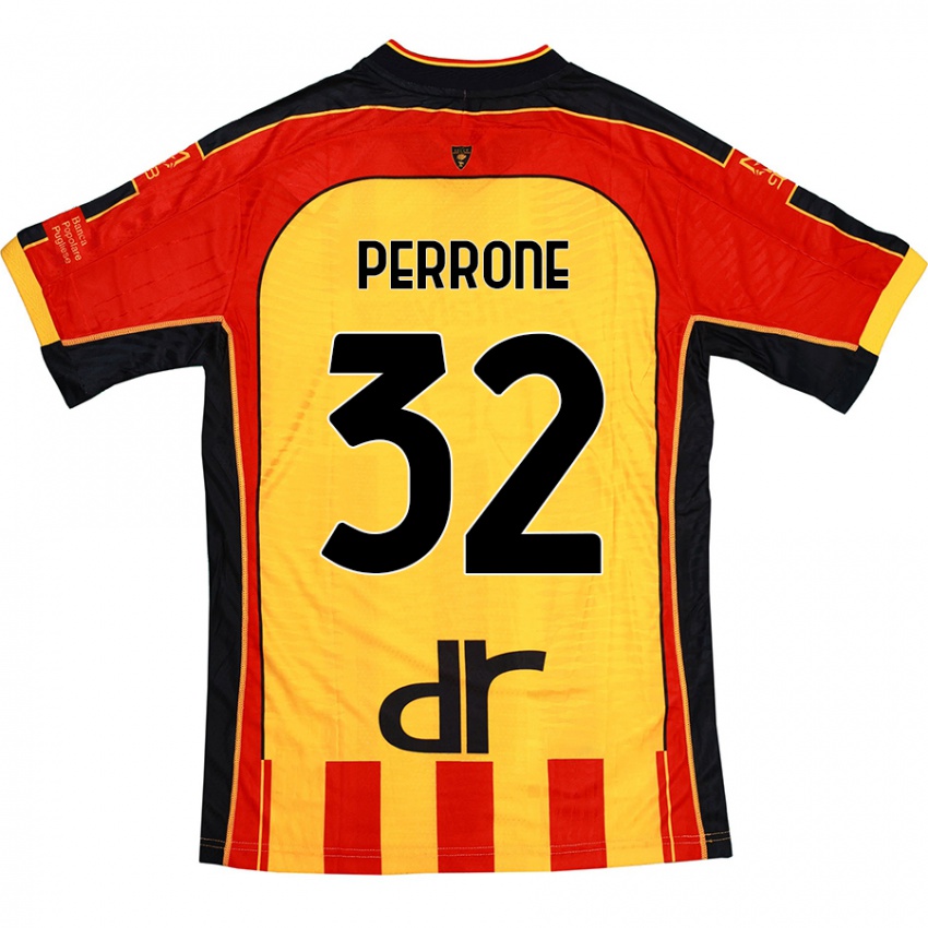 Gyermek Samuele Perrone #32 Sárga Piros Hazai Jersey 2024/25 Mez Póló Ing