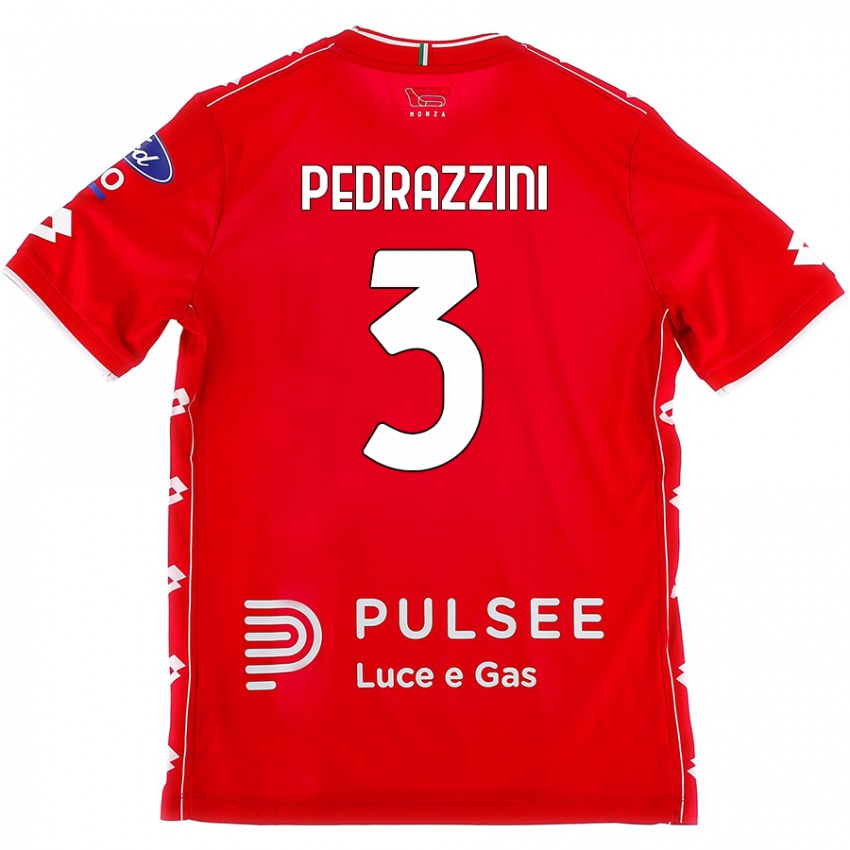 Gyermek Carlo Pedrazzini #3 Piros Fehér Hazai Jersey 2024/25 Mez Póló Ing