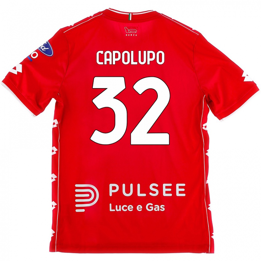 Gyermek Samuele Capolupo #32 Piros Fehér Hazai Jersey 2024/25 Mez Póló Ing