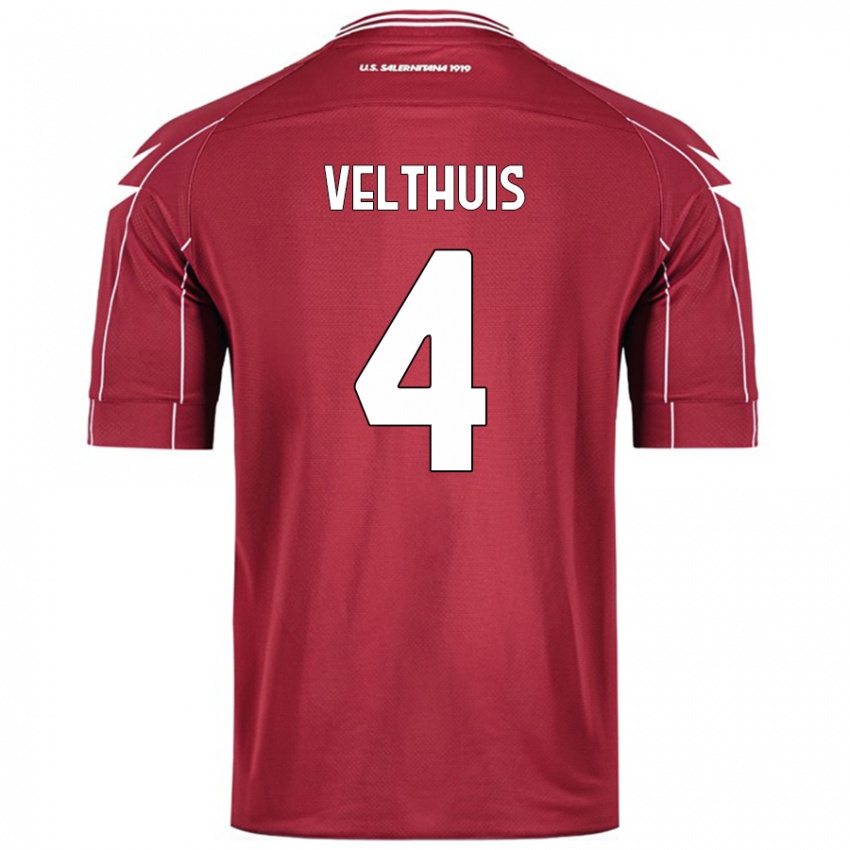 Gyermek Tijs Velthuis #4 Burgundia Hazai Jersey 2024/25 Mez Póló Ing