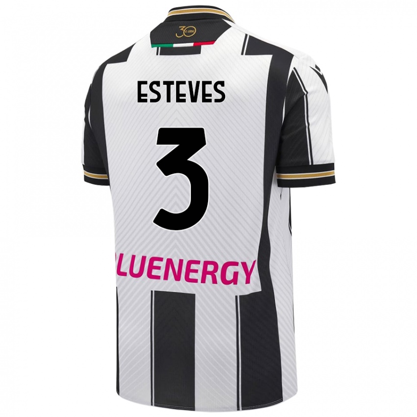 Gyermek Gonçalo Esteves #3 Fehér Fekete Hazai Jersey 2024/25 Mez Póló Ing