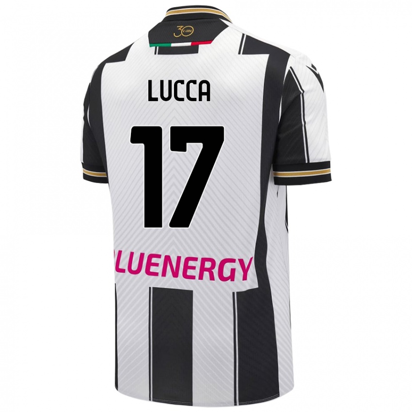 Gyermek Lorenzo Lucca #17 Fehér Fekete Hazai Jersey 2024/25 Mez Póló Ing