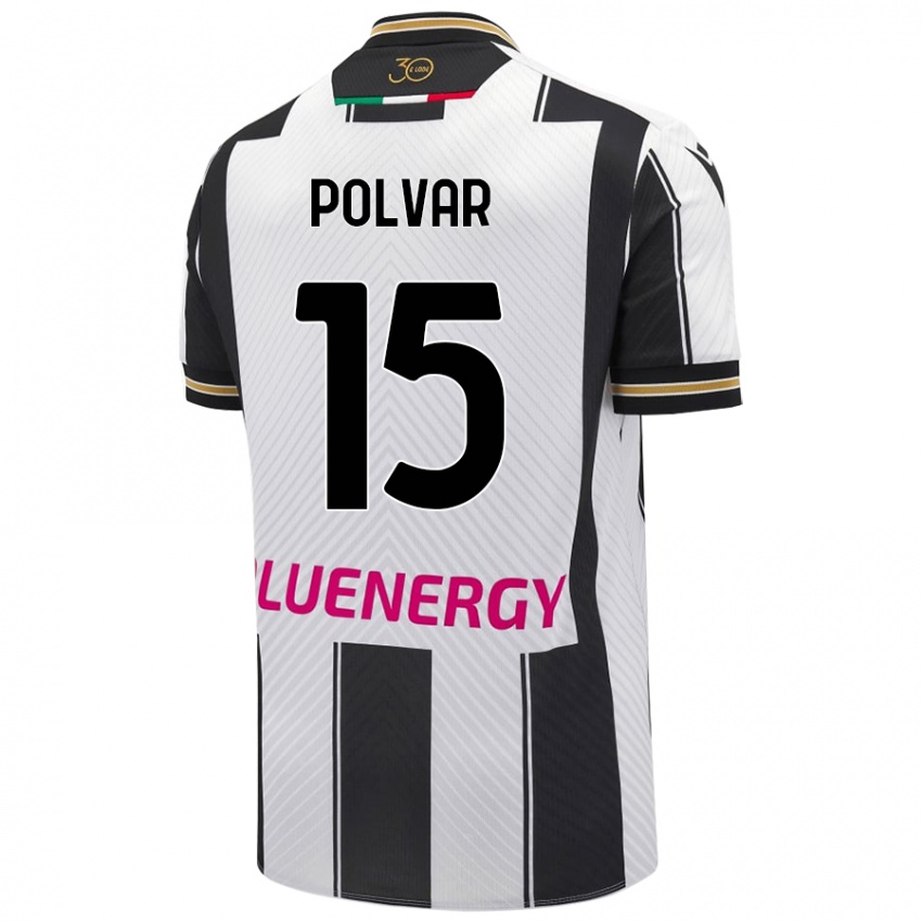 Gyermek Francesco Polvar #15 Fehér Fekete Hazai Jersey 2024/25 Mez Póló Ing