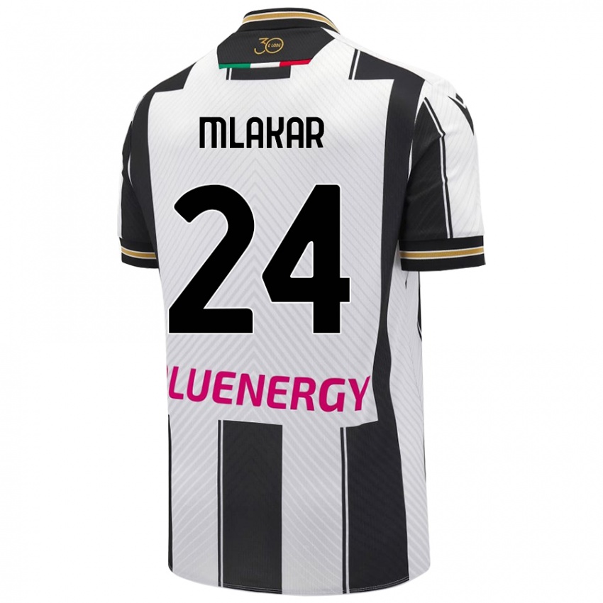 Gyermek Lorenzo Mlakar #24 Fehér Fekete Hazai Jersey 2024/25 Mez Póló Ing