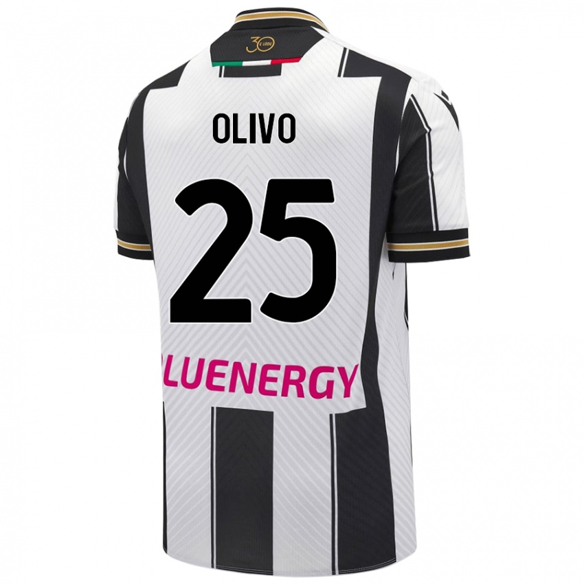 Gyermek Gioele Olivo #25 Fehér Fekete Hazai Jersey 2024/25 Mez Póló Ing