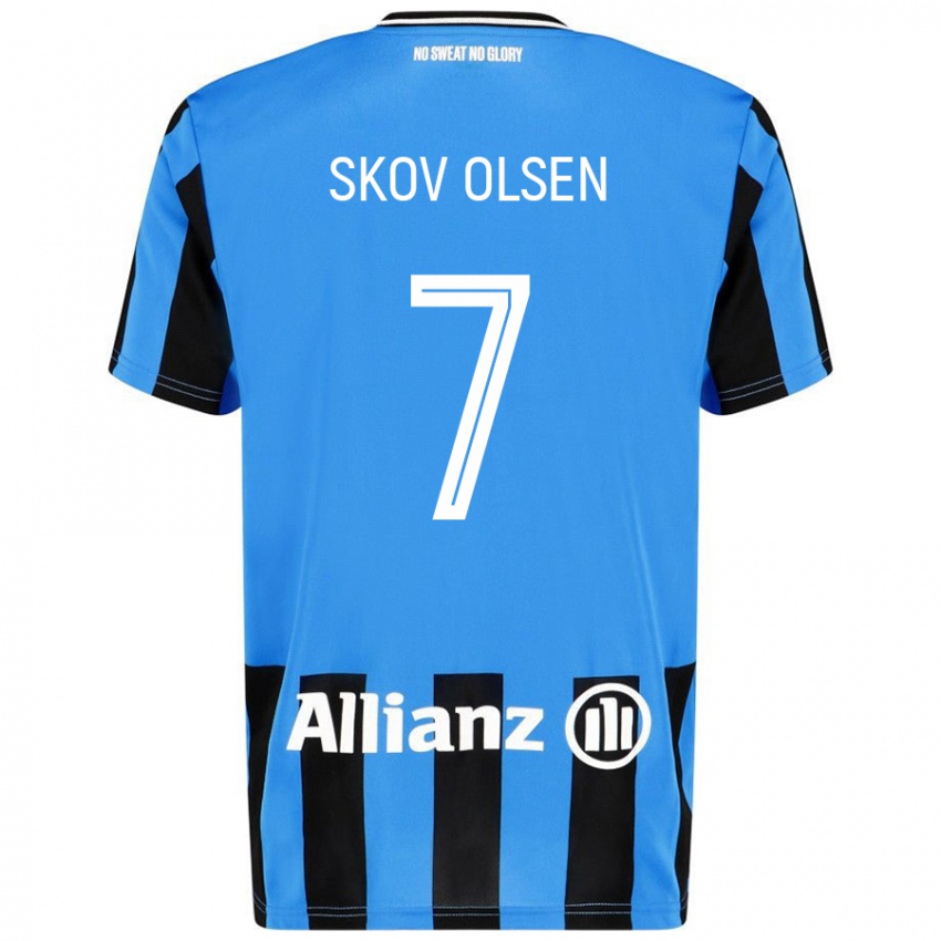 Gyermek Andreas Skov Olsen #7 Égszínkék Fekete Hazai Jersey 2024/25 Mez Póló Ing