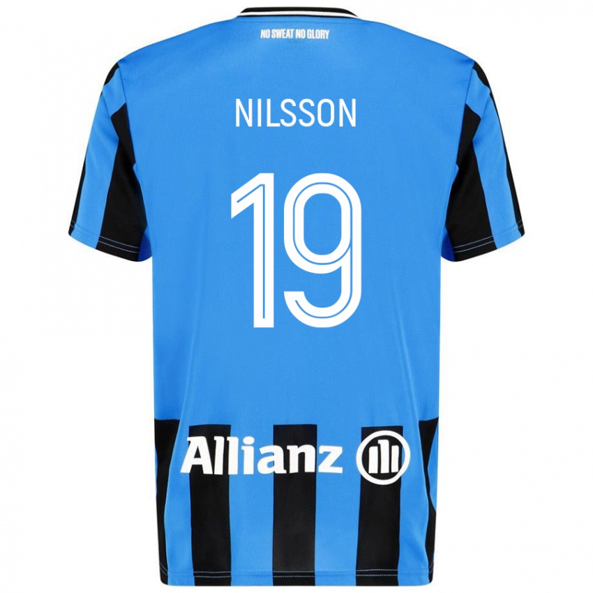 Gyermek Gustaf Nilsson #19 Égszínkék Fekete Hazai Jersey 2024/25 Mez Póló Ing