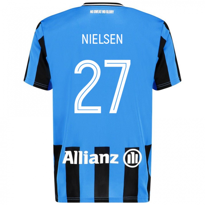 Gyermek Casper Nielsen #27 Égszínkék Fekete Hazai Jersey 2024/25 Mez Póló Ing