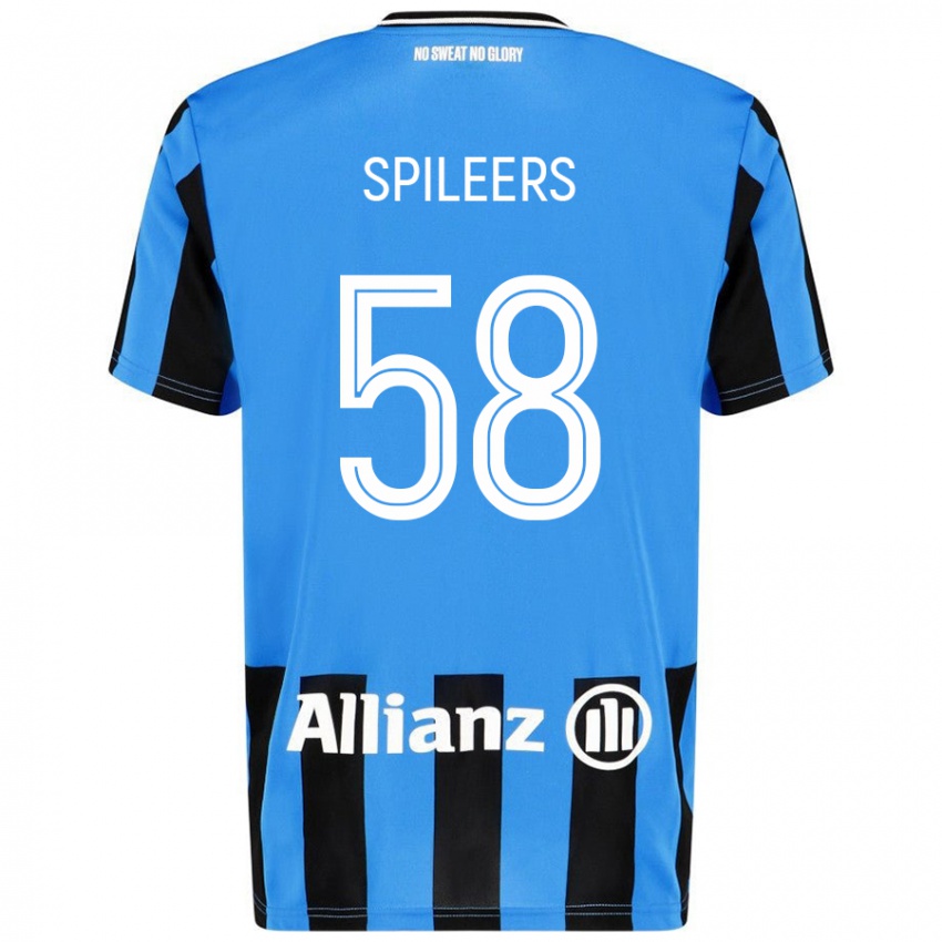 Gyermek Jorne Spileers #58 Égszínkék Fekete Hazai Jersey 2024/25 Mez Póló Ing