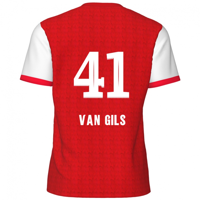 Gyermek Mathis Van Gils #41 Piros Fehér Hazai Jersey 2024/25 Mez Póló Ing