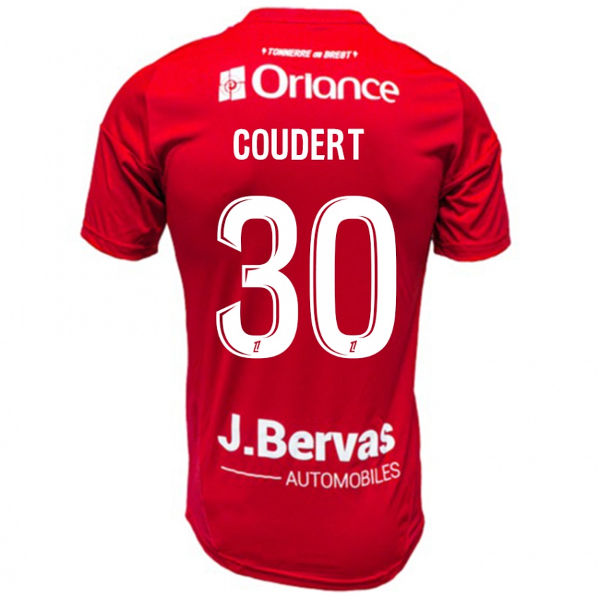 Gyermek Grégoire Coudert #30 Piros Fehér Hazai Jersey 2024/25 Mez Póló Ing