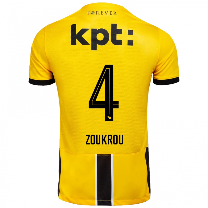 Gyermek Tanguy Zoukrou #4 Sárga Fekete Hazai Jersey 2024/25 Mez Póló Ing