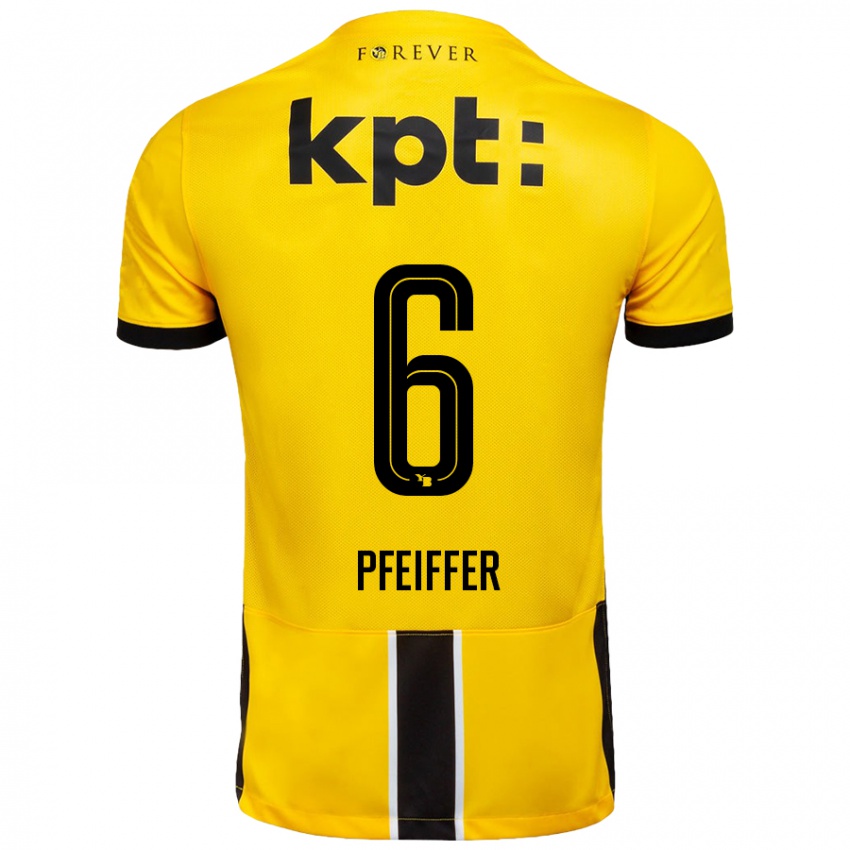 Gyermek Patric Pfeiffer #6 Sárga Fekete Hazai Jersey 2024/25 Mez Póló Ing