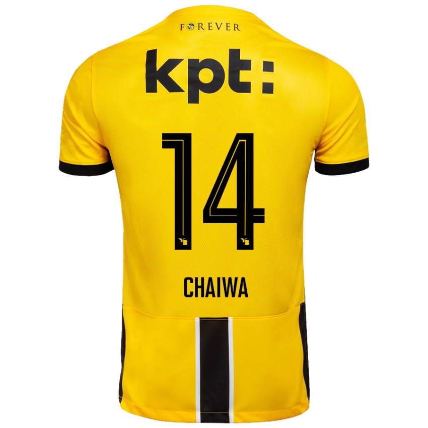 Gyermek Miguel Chaiwa #14 Sárga Fekete Hazai Jersey 2024/25 Mez Póló Ing