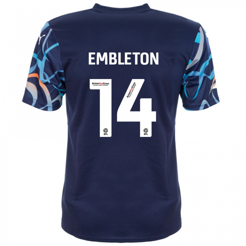 Gyermek Elliot Embleton #14 Sötétkék Idegenbeli Jersey 2024/25 Mez Póló Ing