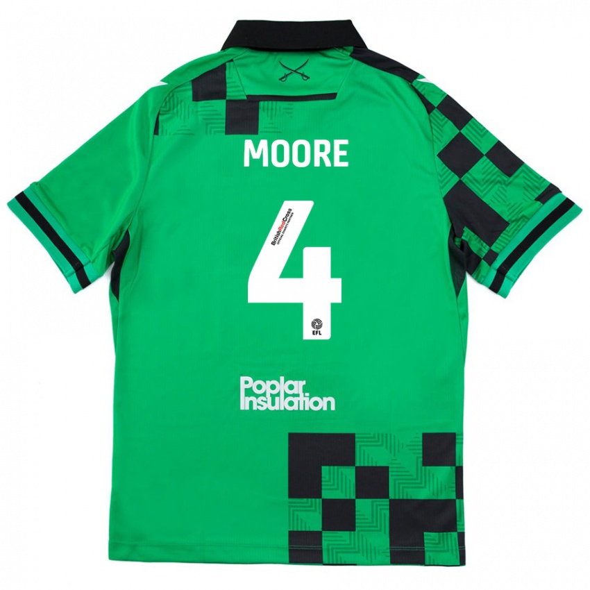 Gyermek Taylor Moore #4 Zöld Fekete Idegenbeli Jersey 2024/25 Mez Póló Ing