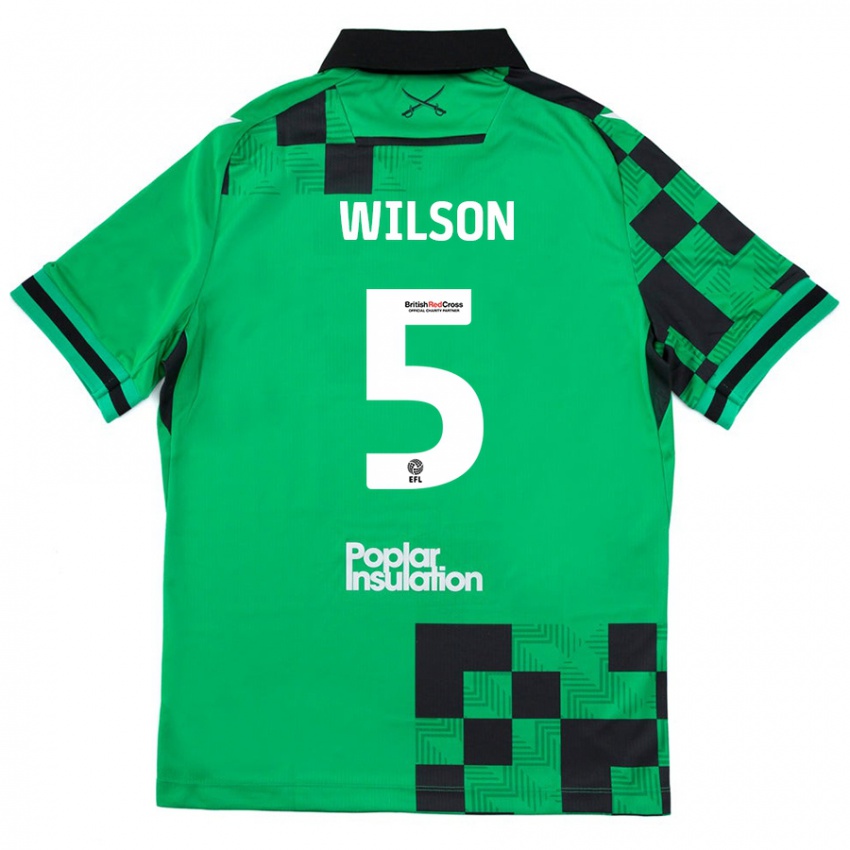 Gyermek James Wilson #5 Zöld Fekete Idegenbeli Jersey 2024/25 Mez Póló Ing