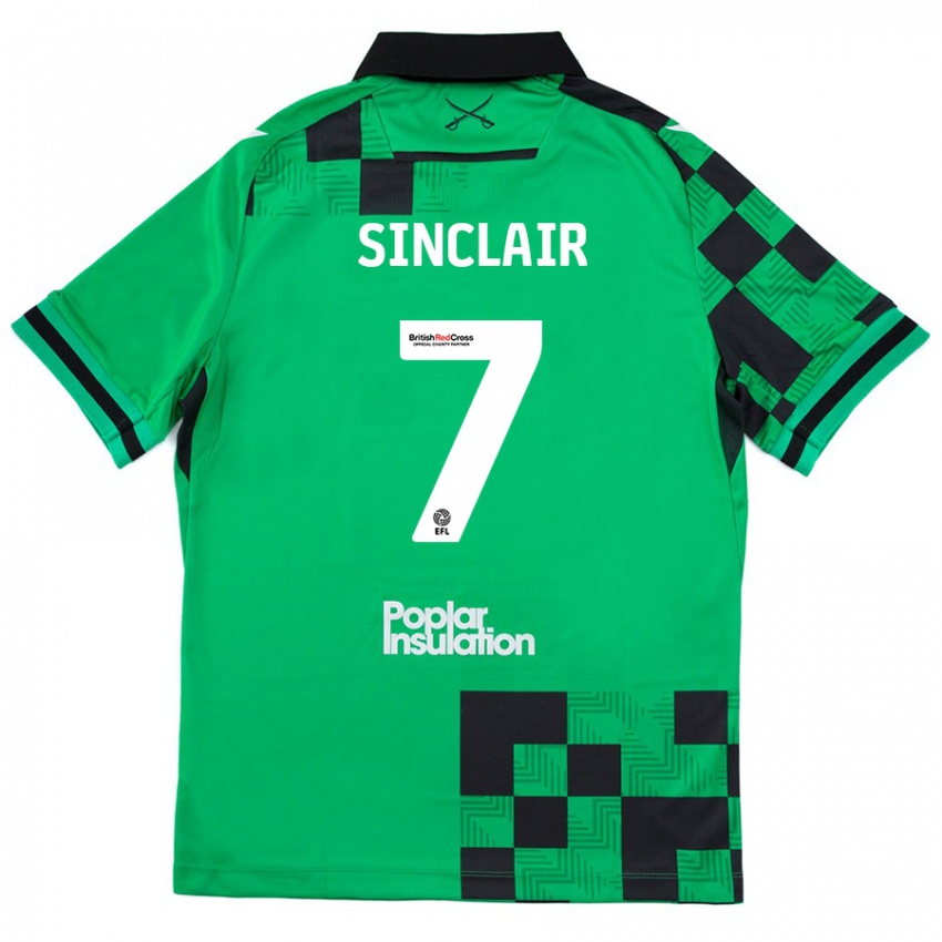 Gyermek Scott Sinclair #7 Zöld Fekete Idegenbeli Jersey 2024/25 Mez Póló Ing