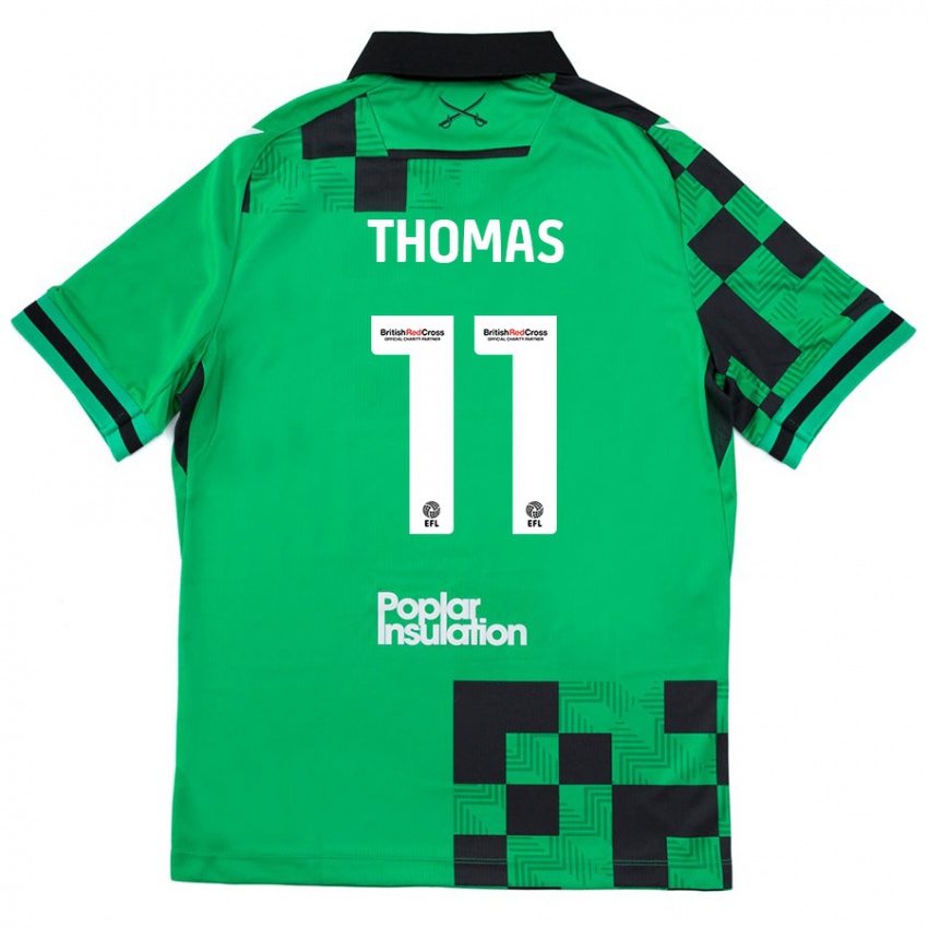 Gyermek Luke Thomas #11 Zöld Fekete Idegenbeli Jersey 2024/25 Mez Póló Ing