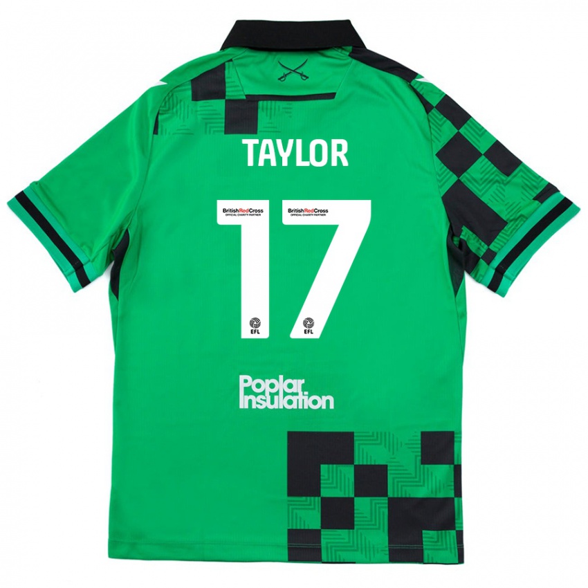 Gyermek Connor Taylor #17 Zöld Fekete Idegenbeli Jersey 2024/25 Mez Póló Ing