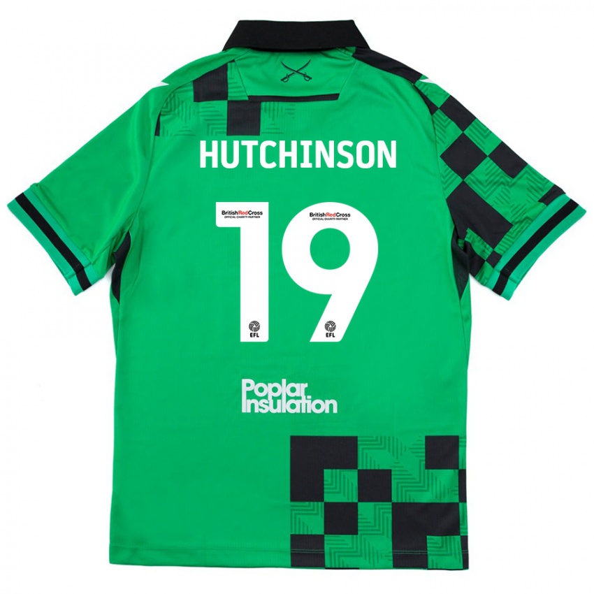 Gyermek Isaac Hutchinson #19 Zöld Fekete Idegenbeli Jersey 2024/25 Mez Póló Ing