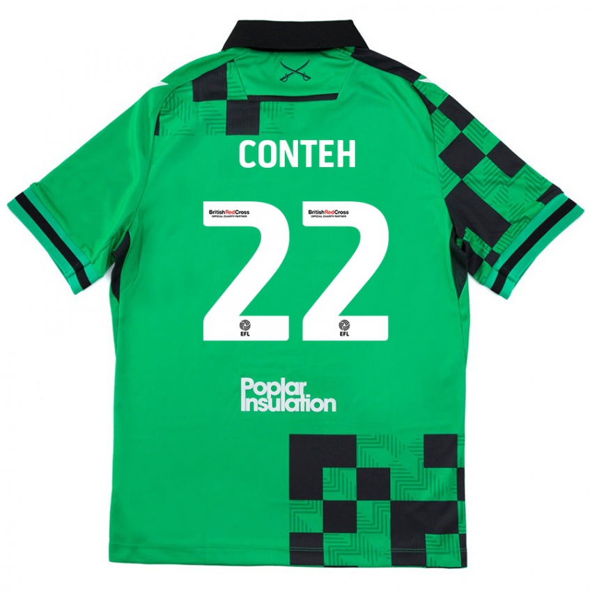 Gyermek Kamil Conteh #22 Zöld Fekete Idegenbeli Jersey 2024/25 Mez Póló Ing