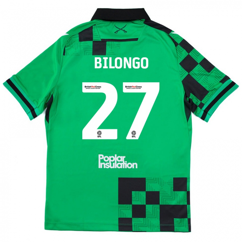 Gyermek Bryant Bilongo #27 Zöld Fekete Idegenbeli Jersey 2024/25 Mez Póló Ing