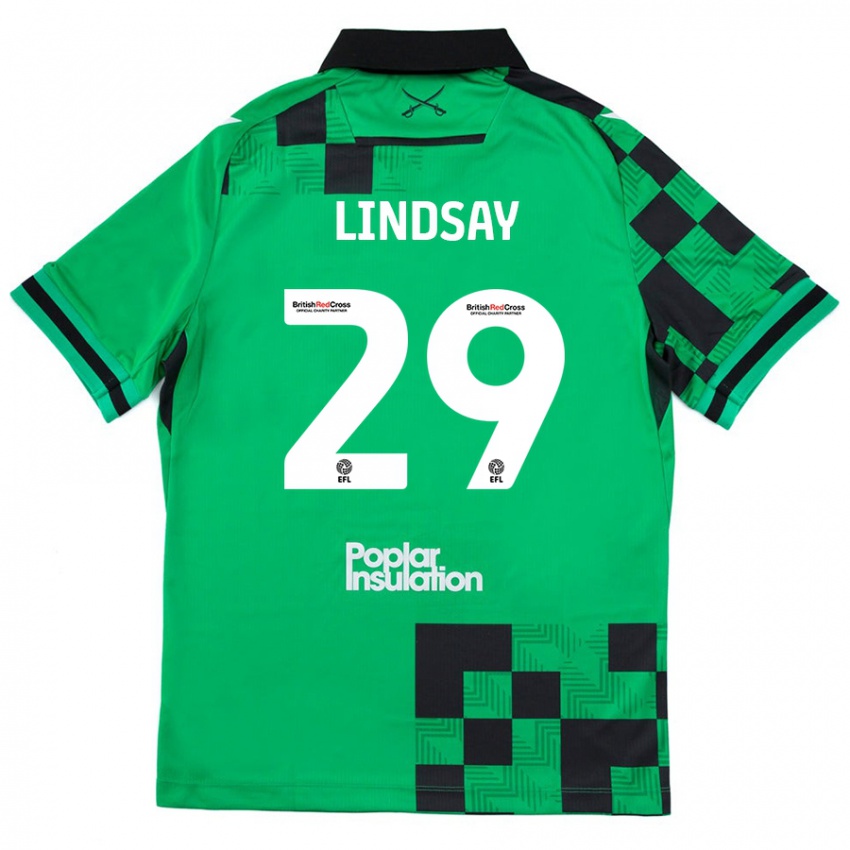 Gyermek Jamie Lindsay #29 Zöld Fekete Idegenbeli Jersey 2024/25 Mez Póló Ing