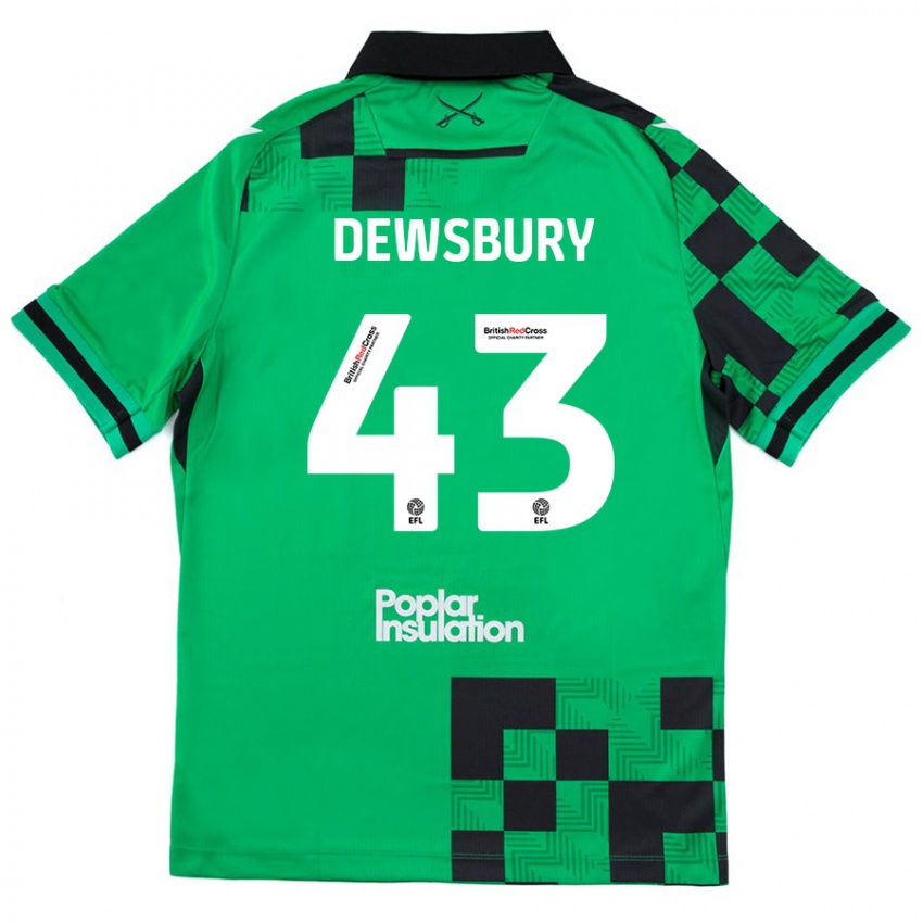 Gyermek Ollie Dewsbury #43 Zöld Fekete Idegenbeli Jersey 2024/25 Mez Póló Ing