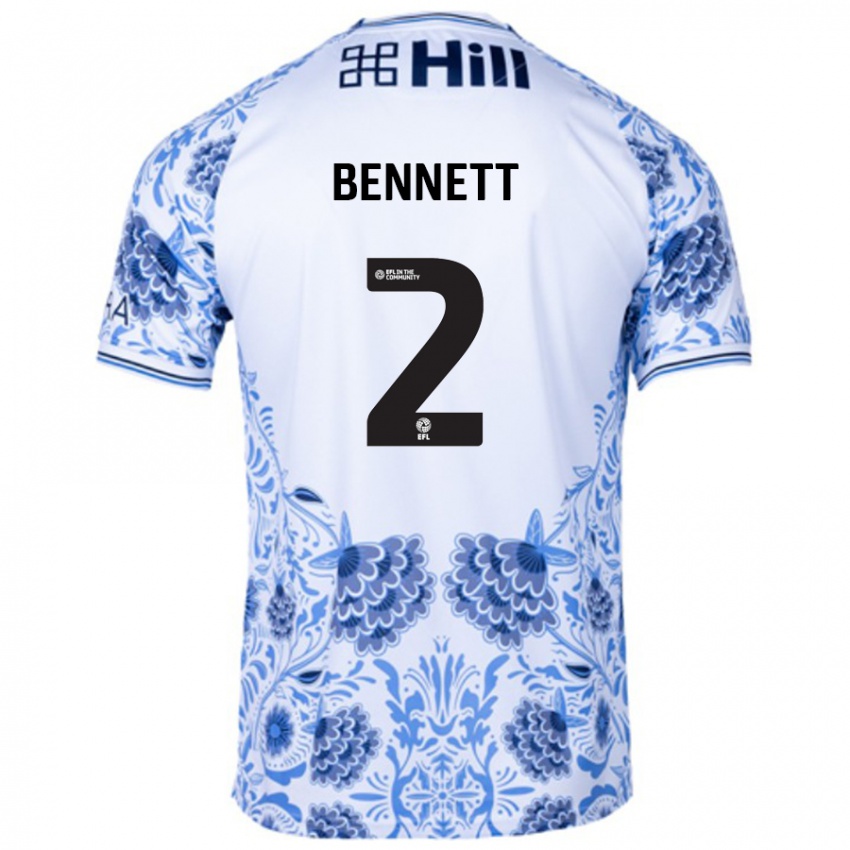 Gyermek Liam Bennett #2 Fehér Kék Idegenbeli Jersey 2024/25 Mez Póló Ing