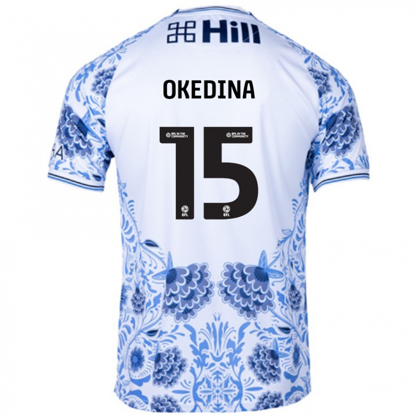 Gyermek Jubril Okedina #15 Fehér Kék Idegenbeli Jersey 2024/25 Mez Póló Ing