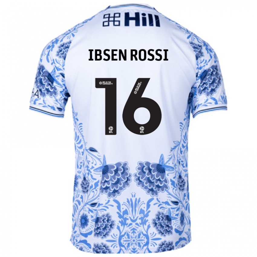 Gyermek Zeno Ibsen Rossi #16 Fehér Kék Idegenbeli Jersey 2024/25 Mez Póló Ing