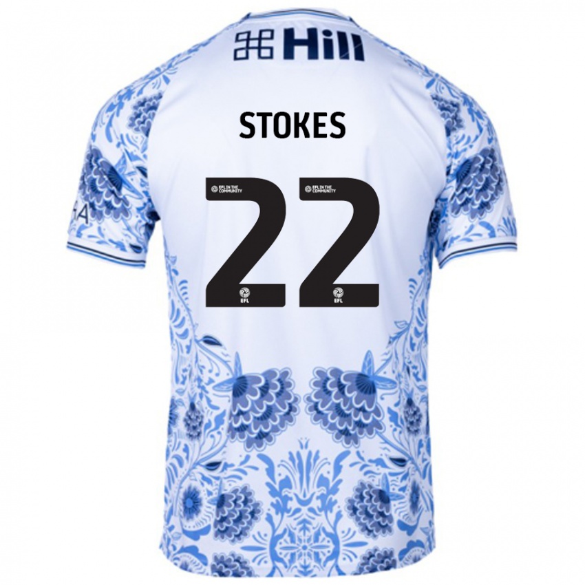 Gyermek Josh Stokes #22 Fehér Kék Idegenbeli Jersey 2024/25 Mez Póló Ing