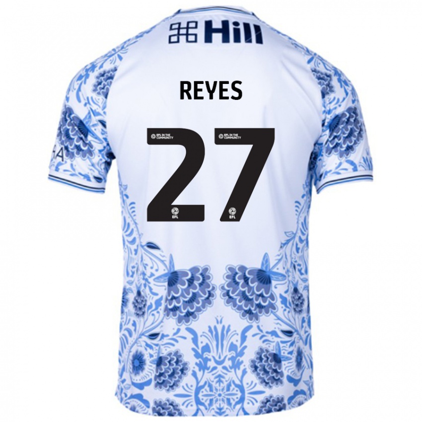 Gyermek Vicente Reyes #27 Fehér Kék Idegenbeli Jersey 2024/25 Mez Póló Ing