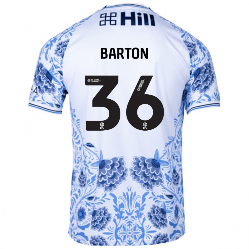 Gyermek Dan Barton #36 Fehér Kék Idegenbeli Jersey 2024/25 Mez Póló Ing