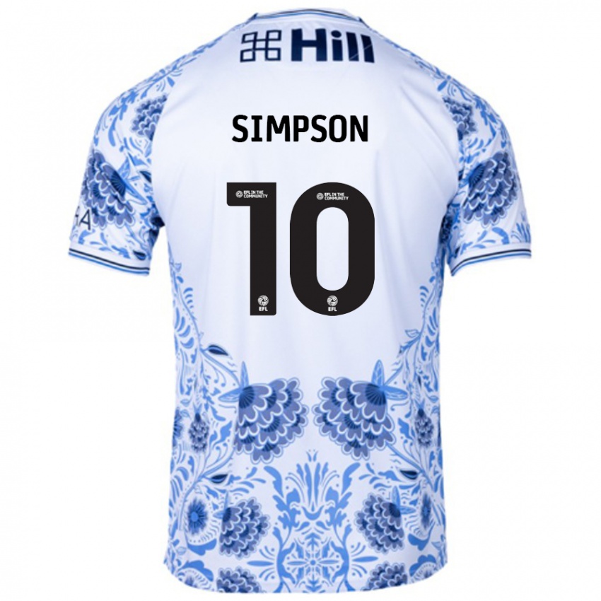 Gyermek Harley-Jean Simpson #10 Fehér Kék Idegenbeli Jersey 2024/25 Mez Póló Ing