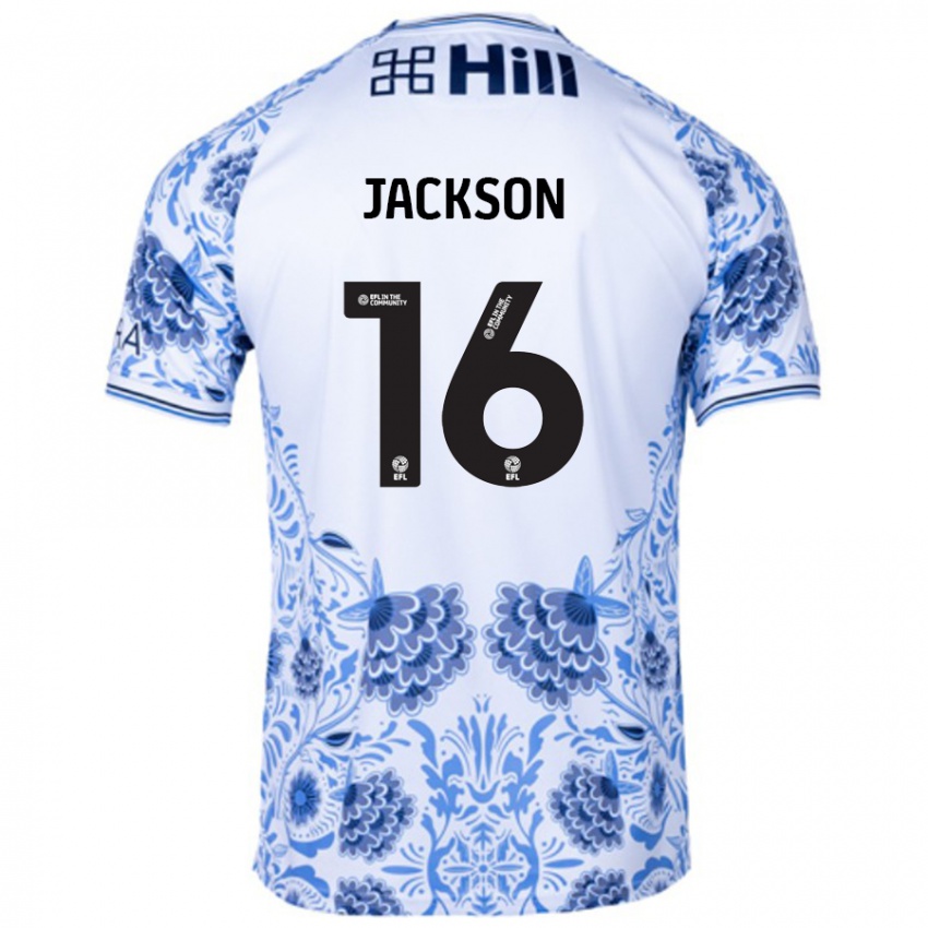 Gyermek Abbie Jackson #16 Fehér Kék Idegenbeli Jersey 2024/25 Mez Póló Ing