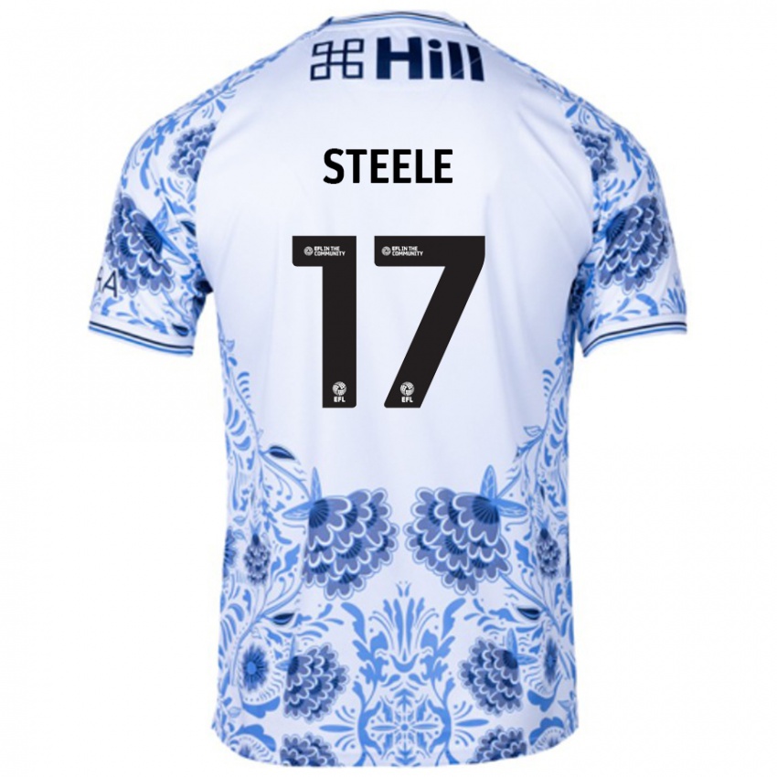 Gyermek Fran Steele #17 Fehér Kék Idegenbeli Jersey 2024/25 Mez Póló Ing