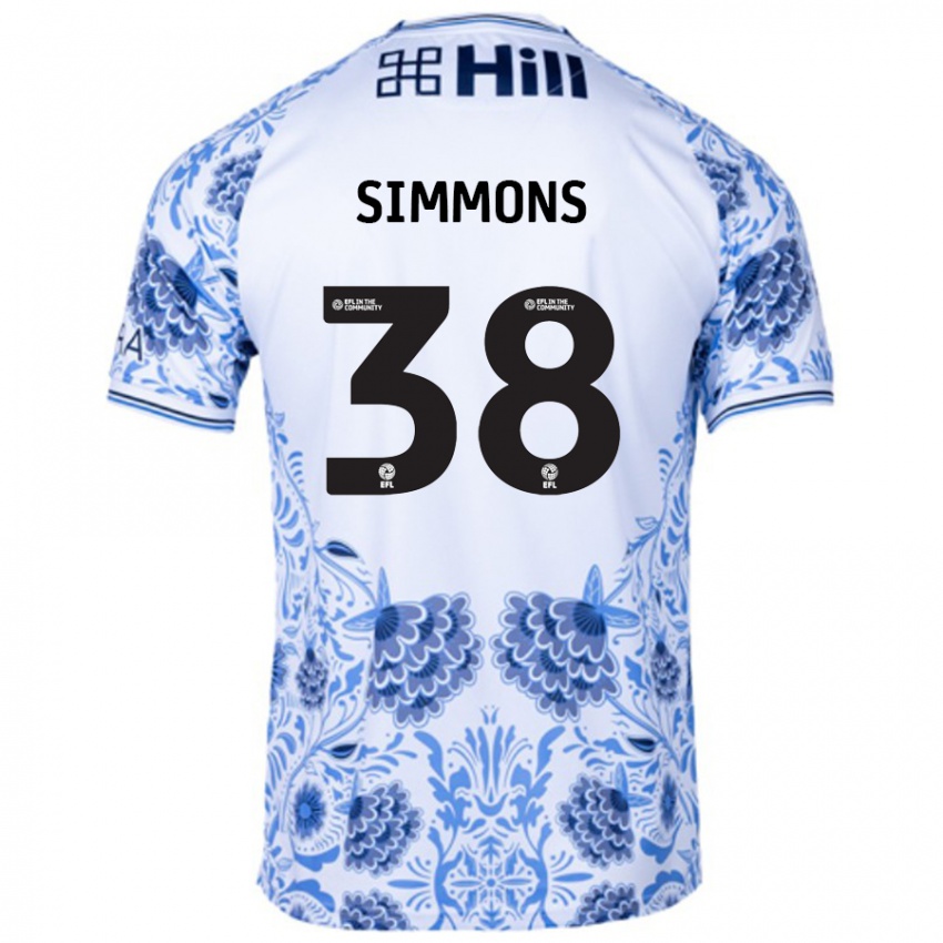 Gyermek Bella Simmons #38 Fehér Kék Idegenbeli Jersey 2024/25 Mez Póló Ing