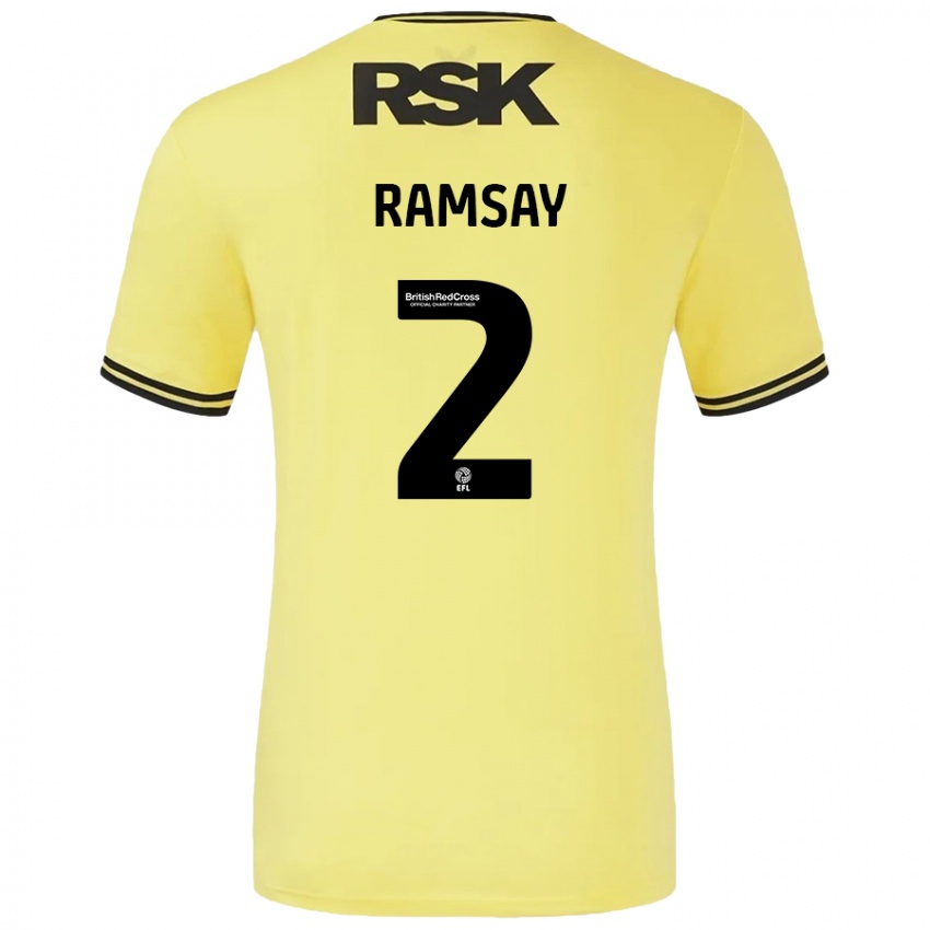 Gyermek Kayne Ramsay #2 Sárga Fekete Idegenbeli Jersey 2024/25 Mez Póló Ing