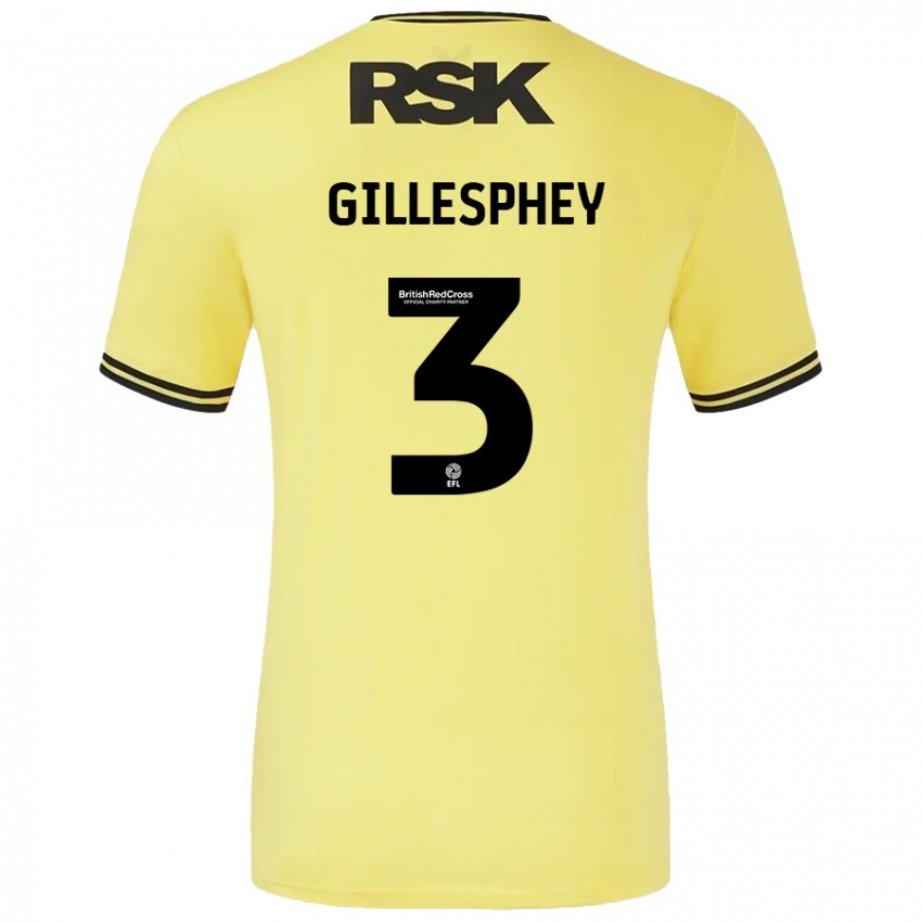 Gyermek Macaulay Gillesphey #3 Sárga Fekete Idegenbeli Jersey 2024/25 Mez Póló Ing