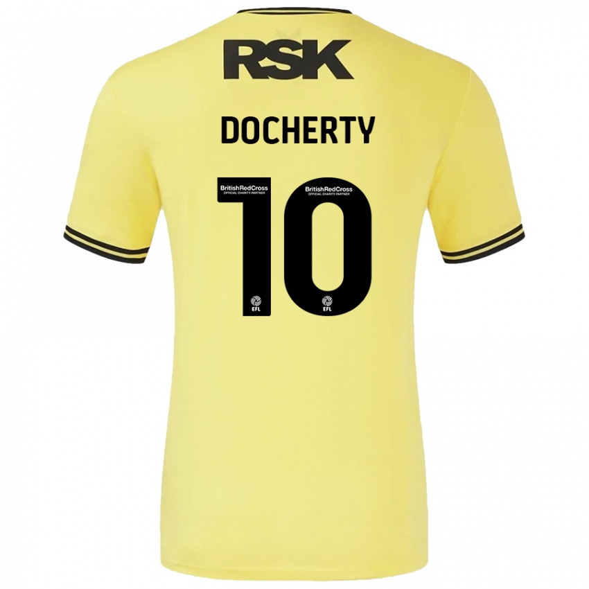 Gyermek Greg Docherty #10 Sárga Fekete Idegenbeli Jersey 2024/25 Mez Póló Ing